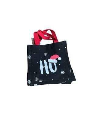 Kids Black Holiday Tote Bag with Red Handles